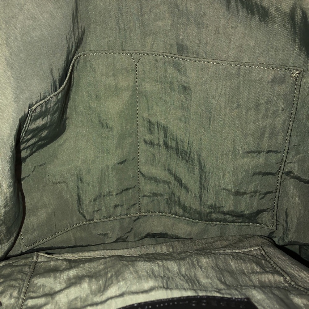 REBECCA MINKOFF Olive Green Nylon Top Zipper Shoulder Bag Leather Straps - Picture 12 of 16